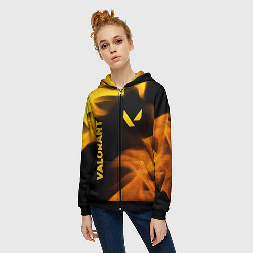 Женская толстовка на молнии Valorant - gold gradient вертикально / 3D-Черный – фото 3