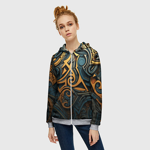 Женская толстовка на молнии Абстрактный узор в викингском стиле / 3D-Меланж – фото 3