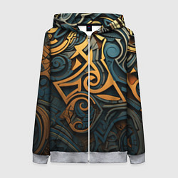 Толстовка на молнии женская Абстрактный узор в викингском стиле, цвет: 3D-меланж
