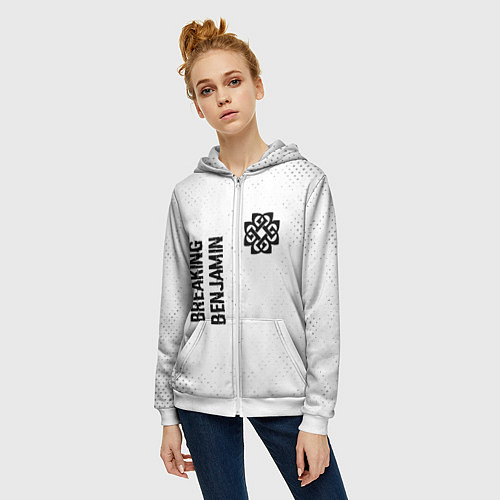 Женская толстовка на молнии Breaking Benjamin glitch на светлом фоне вертикаль / 3D-Белый – фото 3