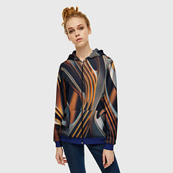 Толстовка на молнии женская Слияние красок оранжевого и чёрного абстракция, цвет: 3D-синий — фото 2