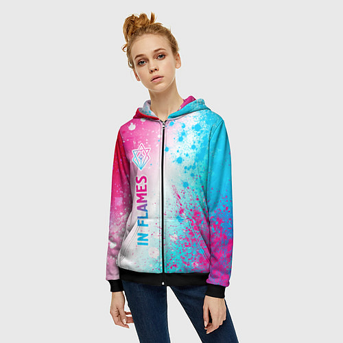 Женская толстовка на молнии In Flames neon gradient style по-вертикали / 3D-Черный – фото 3