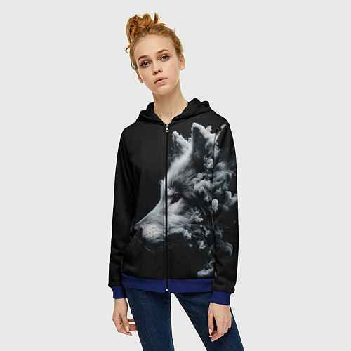 Женская толстовка на молнии Дымный волк / 3D-Синий – фото 3