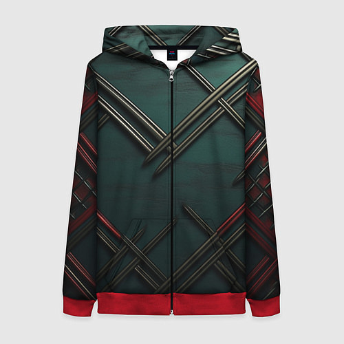Женская толстовка на молнии Диагональный узор в шотландском стиле / 3D-Красный – фото 1