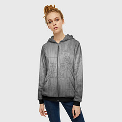 Толстовка на молнии женская Узоры цветов на стали вытравлены, цвет: 3D-черный — фото 2