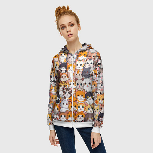 Женская толстовка на молнии Очень много котиков / 3D-Белый – фото 3