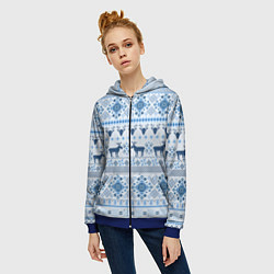 Толстовка на молнии женская Blue sweater with reindeer, цвет: 3D-синий — фото 2