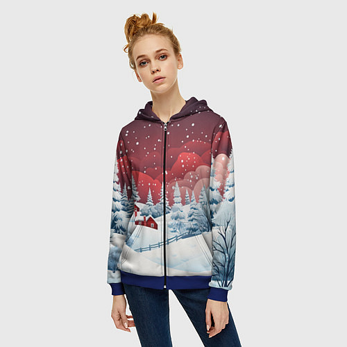 Женская толстовка на молнии Искрящийся новогодний воздух / 3D-Синий – фото 3