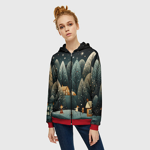 Женская толстовка на молнии Зимняя страна чудес / 3D-Красный – фото 3