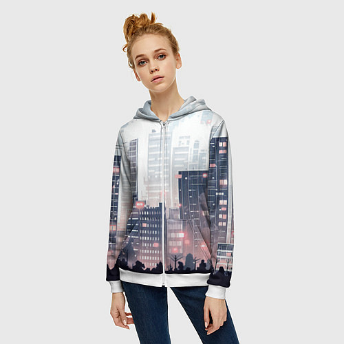 Женская толстовка на молнии Безмятежный город / 3D-Белый – фото 3