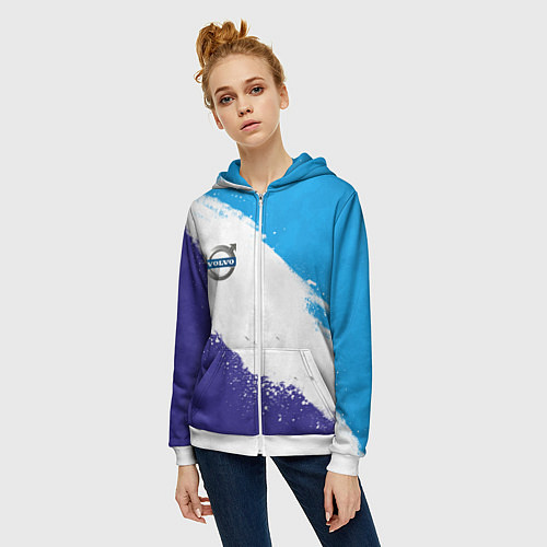 Женская толстовка на молнии Вольво - триколор / 3D-Белый – фото 3