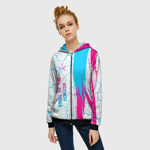 Женская толстовка на молнии Bring Me the Horizon neon gradient style по-вертик / 3D-Черный – фото 3