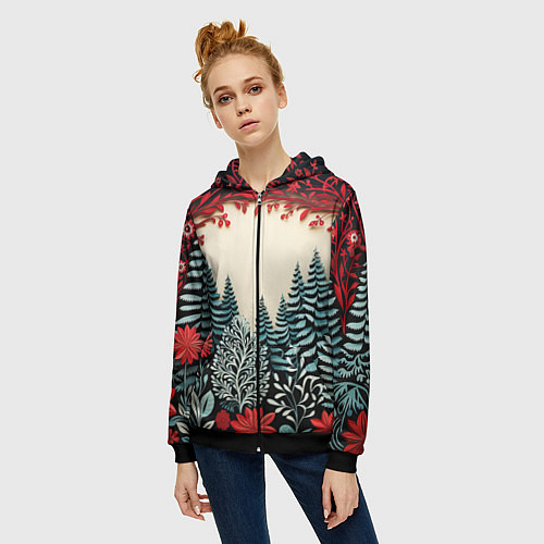 Женская толстовка на молнии Зимнее кружево / 3D-Черный – фото 3