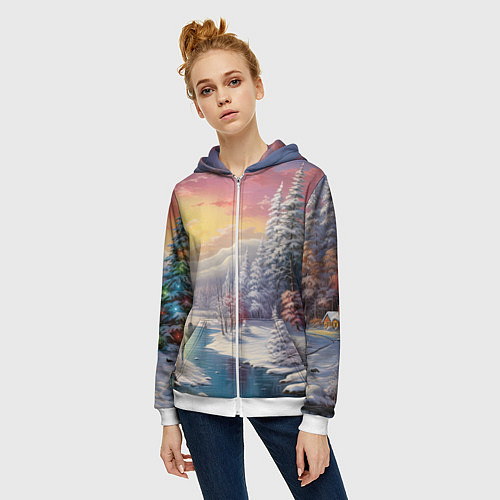 Женская толстовка на молнии Сказочное сияние нового года / 3D-Белый – фото 3