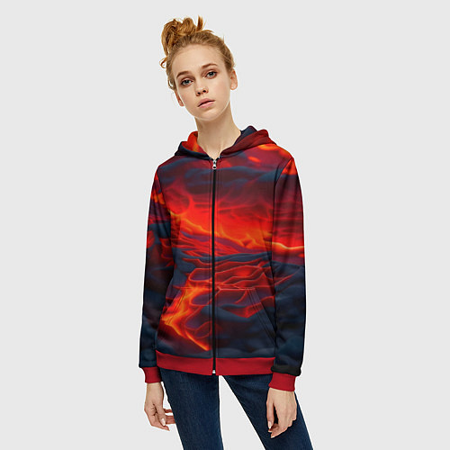 Женская толстовка на молнии Текущая магма / 3D-Красный – фото 3