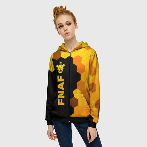 Женская толстовка на молнии FNAF - gold gradient по-вертикали / 3D-Черный – фото 3
