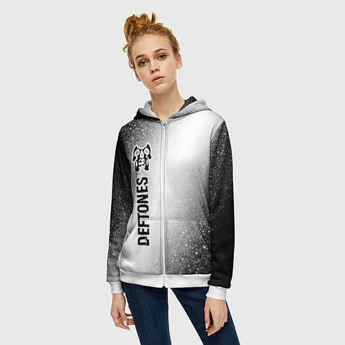 Женская толстовка на молнии Deftones glitch на светлом фоне по-вертикали / 3D-Белый – фото 3
