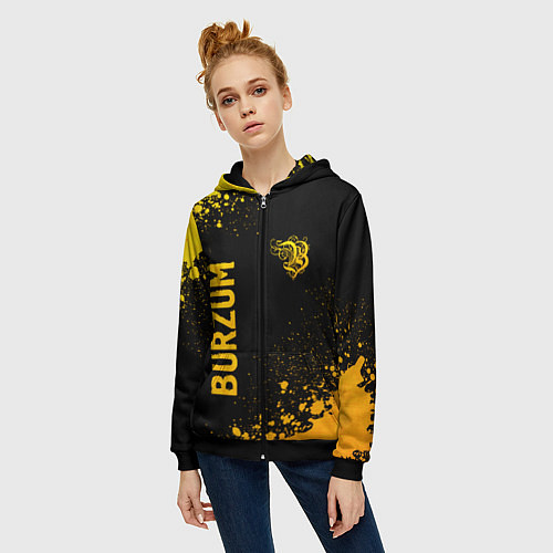 Женская толстовка на молнии Burzum - gold gradient вертикально / 3D-Черный – фото 3