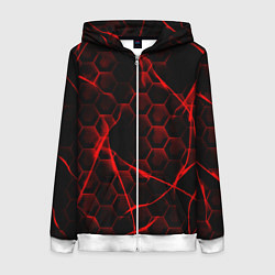 Толстовка на молнии женская Красные узоры шестиугольник, цвет: 3D-белый
