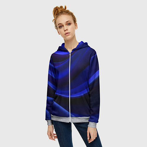 Женская толстовка на молнии Темная синяя абстракция / 3D-Меланж – фото 3