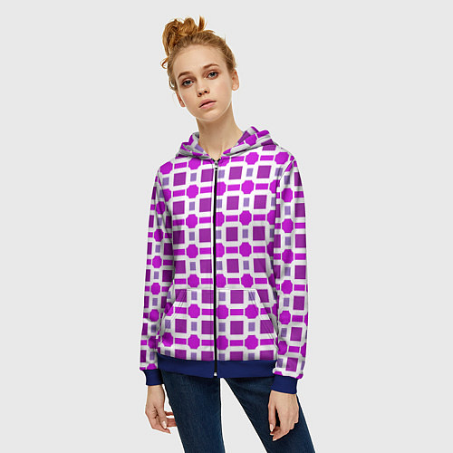 Женская толстовка на молнии Фиолетовые кирпичики и белые полосы / 3D-Синий – фото 3