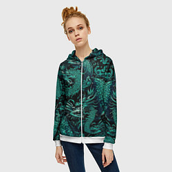 Толстовка на молнии женская Дракон бирюзового цвета, цвет: 3D-белый — фото 2