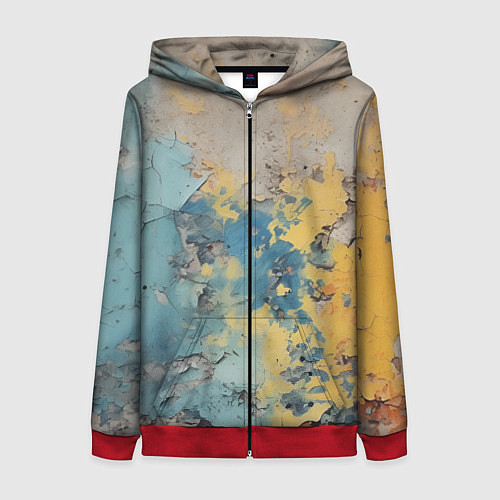 Женская толстовка на молнии Гранжевая стена с краской / 3D-Красный – фото 1