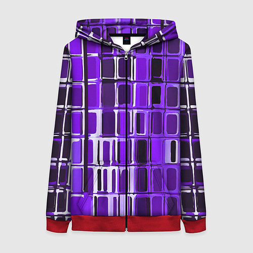 Женская толстовка на молнии Фиолетовые прямоугольники / 3D-Красный – фото 1