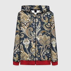 Толстовка на молнии женская Индийские этнические узоры пейсли, цвет: 3D-красный