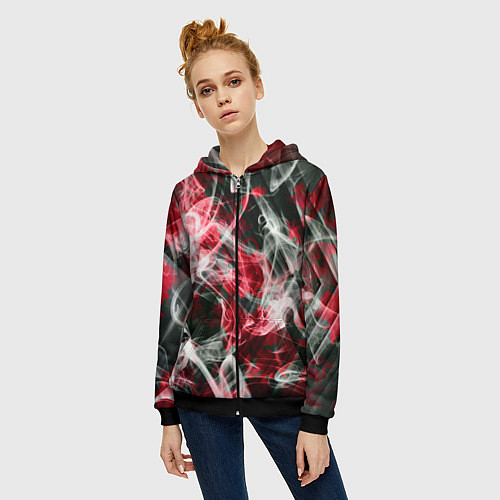 Женская толстовка на молнии Серые узоры дым / 3D-Черный – фото 3