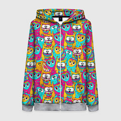 Толстовка на молнии женская Разноцветные совы, цвет: 3D-меланж