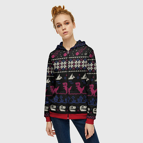 Женская толстовка на молнии Доисторический свитер / 3D-Красный – фото 3