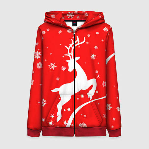 Женская толстовка на молнии Christmas deer / 3D-Красный – фото 1