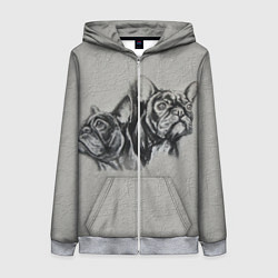 Женская толстовка на молнии Французские бульдоги пара