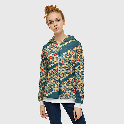 Женская толстовка на молнии Традиционный японский узор: черепаховый панцирь-со / 3D-Белый – фото 3