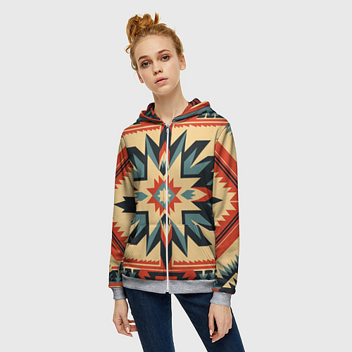 Женская толстовка на молнии Орнамент в стиле американских индейцев / 3D-Меланж – фото 3