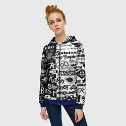Толстовка на молнии женская Логотипы лучших групп черно белый, цвет: 3D-синий — фото 2