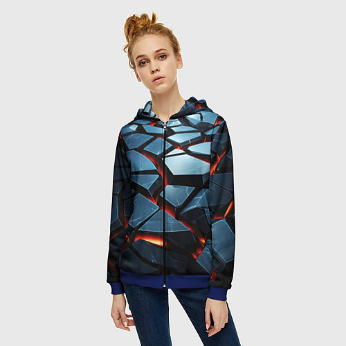 Женская толстовка на молнии Абстрактные плиты с оранжевым светом / 3D-Синий – фото 3