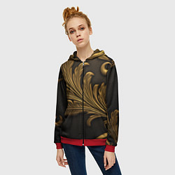 Толстовка на молнии женская Золотые узоры листья объемные, цвет: 3D-красный — фото 2