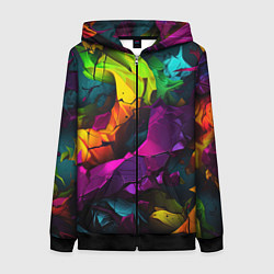 Толстовка на молнии женская Яркие разноцветные краски, цвет: 3D-черный