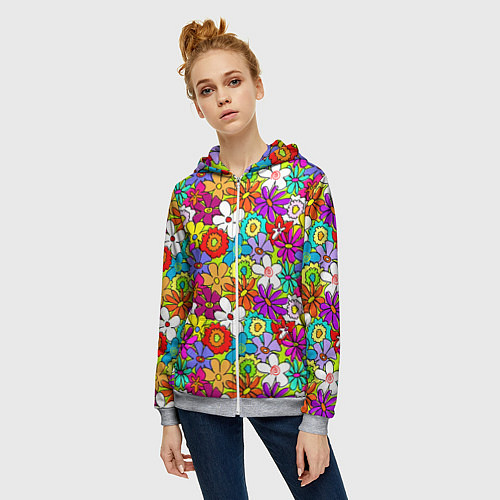 Женская толстовка на молнии Floral multicolour / 3D-Меланж – фото 3