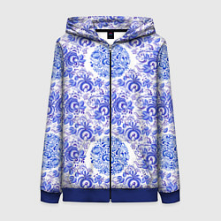 Толстовка на молнии женская Новогодняя гжель роспись, цвет: 3D-синий