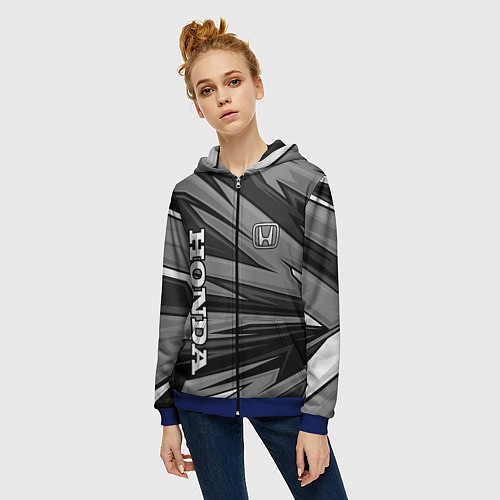 Женская толстовка на молнии Honda - монохромный спортивный / 3D-Синий – фото 3