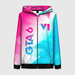 Толстовка на молнии женская GTA 6 neon gradient style вертикально, цвет: 3D-черный