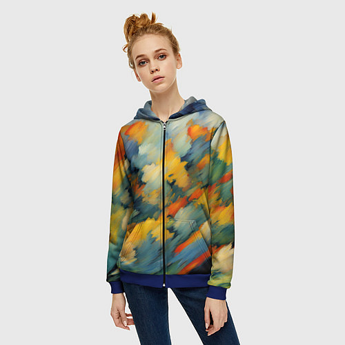 Женская толстовка на молнии Жёлтые и синие мазки / 3D-Синий – фото 3