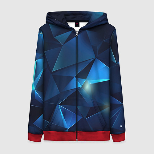 Женская толстовка на молнии Синяя геометрическая абстракция / 3D-Красный – фото 1