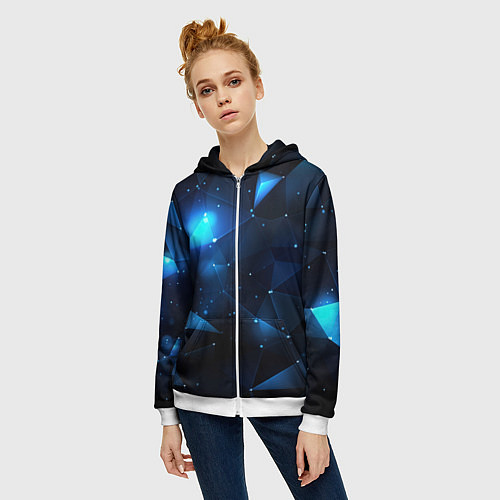 Женская толстовка на молнии Синяя геометрическая абстракция / 3D-Белый – фото 3
