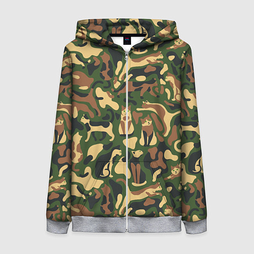 Женская толстовка на молнии Коты и кошки - камуфляж / 3D-Меланж – фото 1