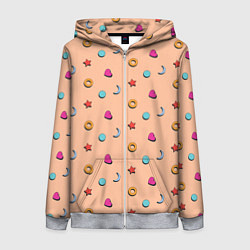 Толстовка на молнии женская Узор с сердцем, звездой и кругом, цвет: 3D-меланж