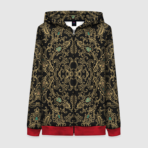 Женская толстовка на молнии Славянский этнический орнамент с позолотой / 3D-Красный – фото 1